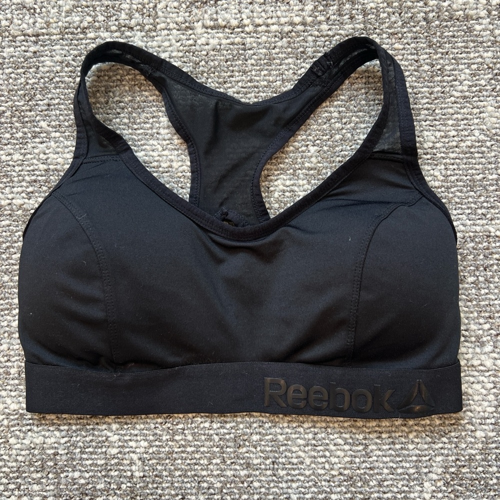 Reebok Black Racerback Sports Bra with Logo Band